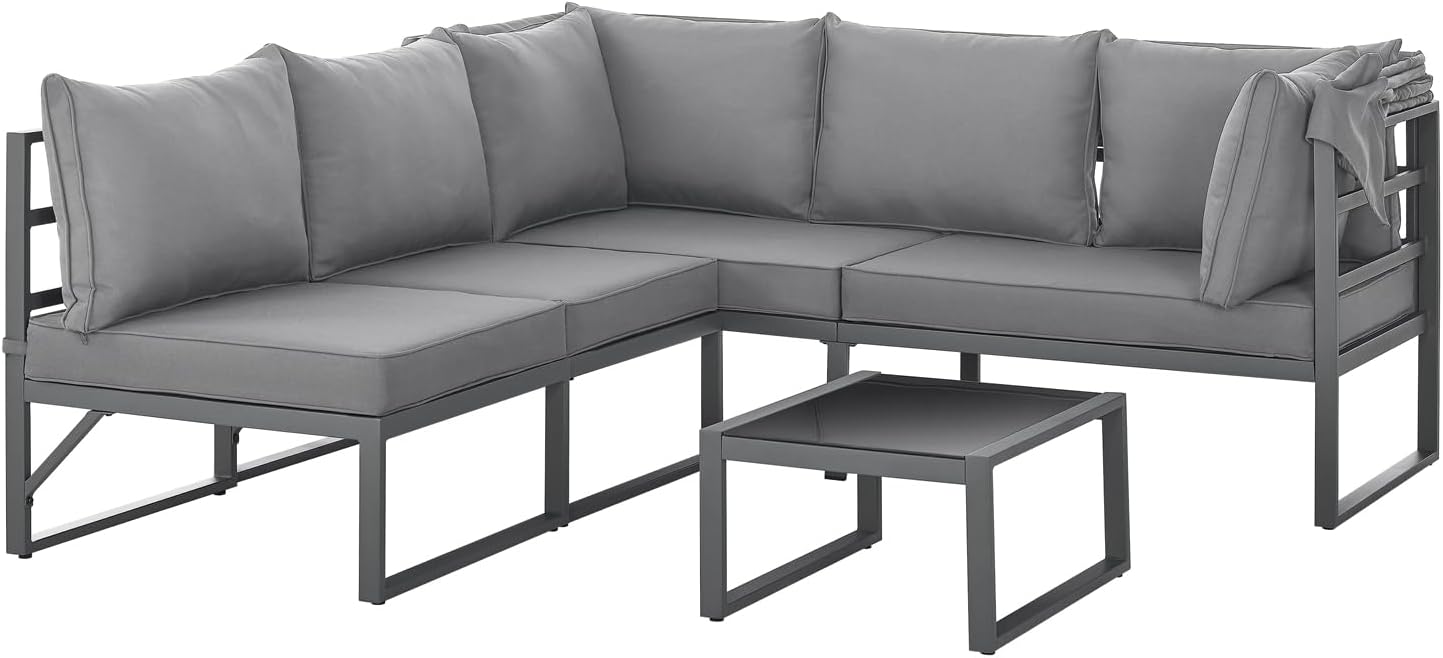 SVITA Maui Gartenmöbel-Lounge-Set mit Dach Outdoor-Sofa Strandkorb-Sonneninsel Stahl Hellgrau