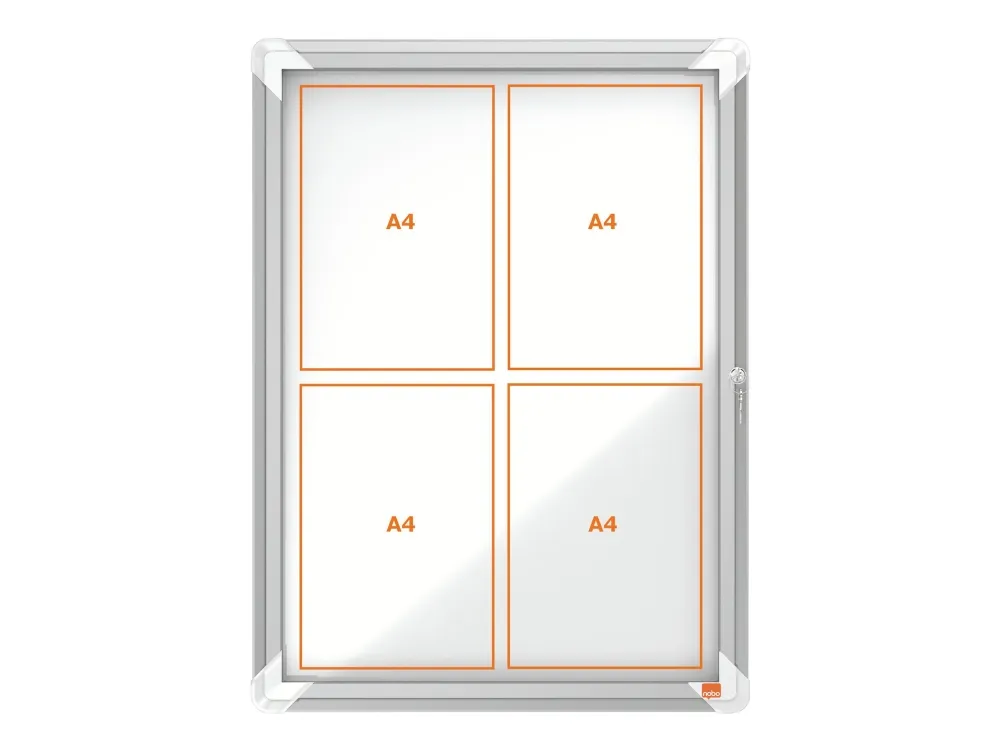 Nobo Premium Plus udendørs magnetisk låsbart opslagsskab med hængslet låge 4xA4 Hvid