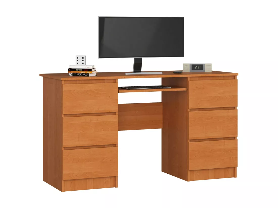 Bureau d'ordinateur AKORD A11 Aulne 135 cm 6 tiroirs façade Aulne 135x50x77 cm