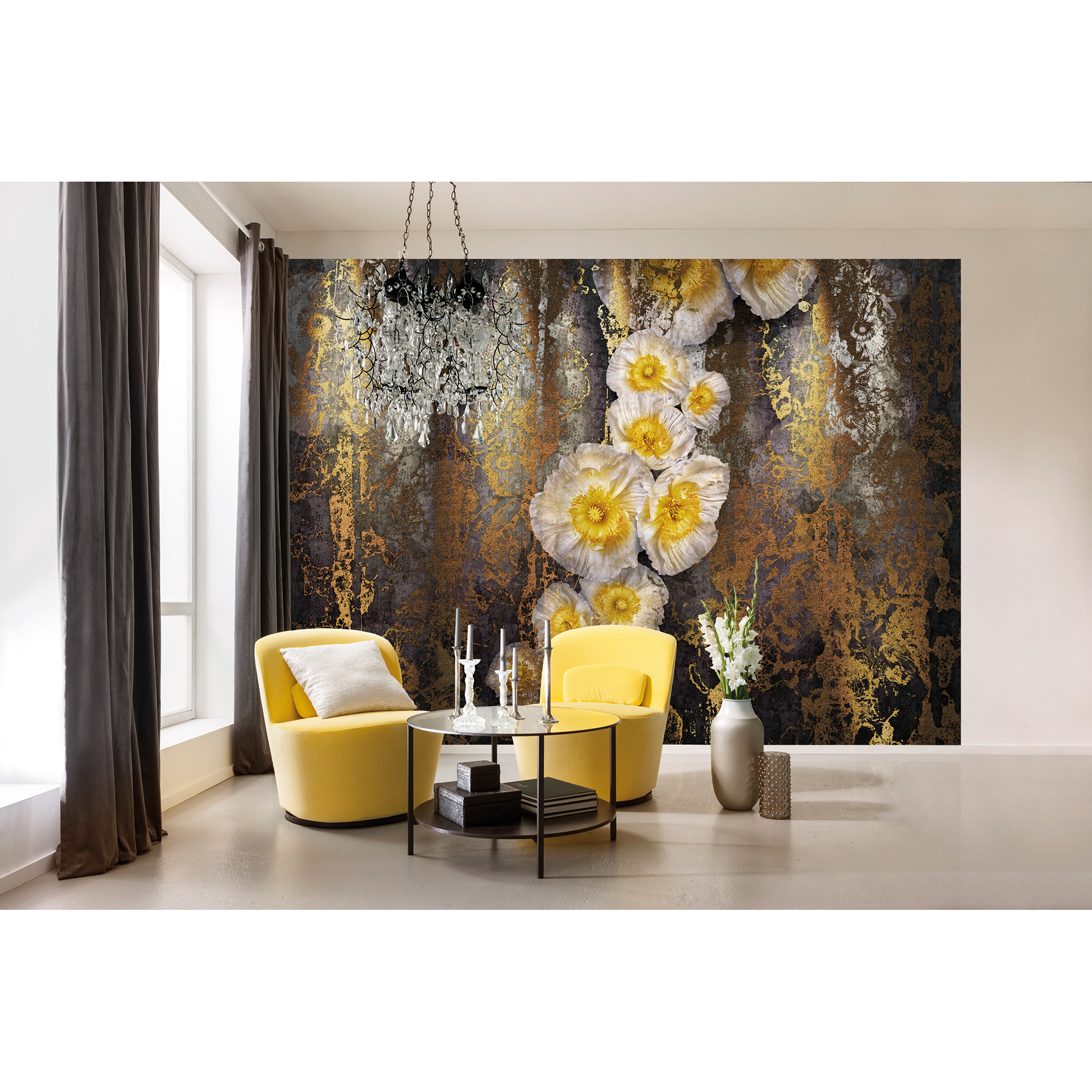 Papier-Fototapete SERAFINA - gelb-gold - 368x254 cm
