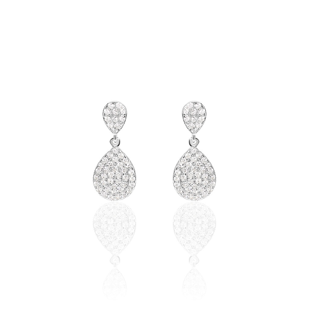 Boucles D'oreilles Pendantes Or Blanc Oxyde De Zirconium
