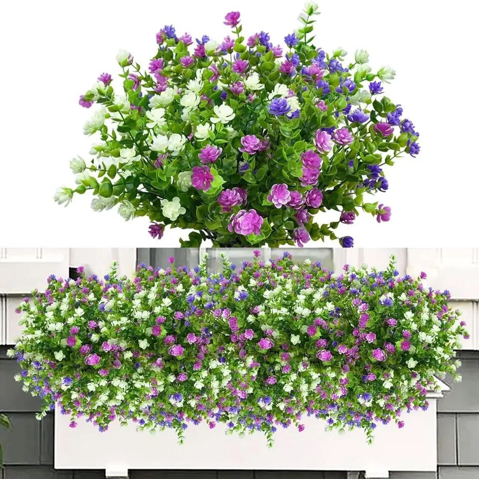Bobbel Home Kunstbloemen - 6 bundels paars blauw wit