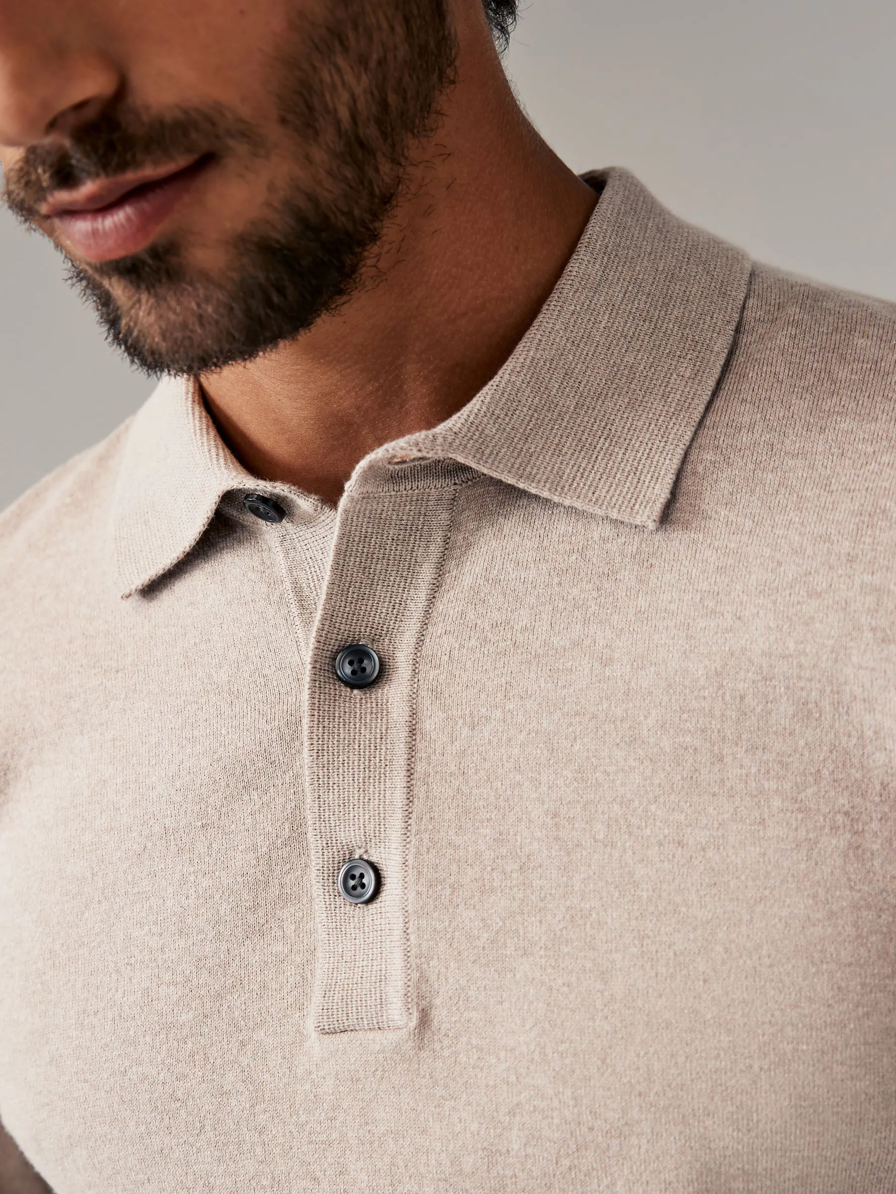 Marineblauw/naturel - Gebreide poloshirts met lange mouwen 2 -pack