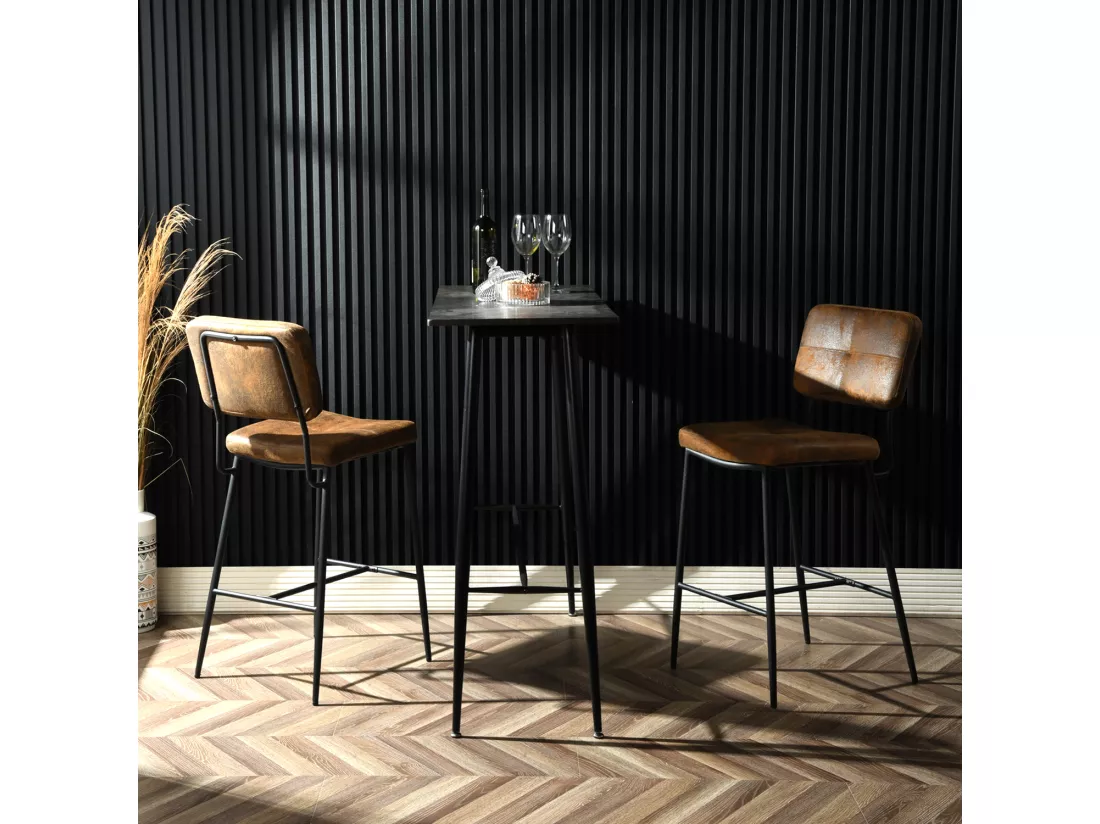 Lot De 4 Tabouret De Bar Industriel Avec Dossier Et Repose-pieds, Siège Rembourrés Marron