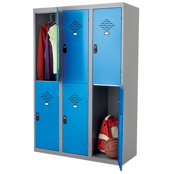 Vestiaires Multicases monoblocs 3 colonnes 2 cases gris / bleu largeur 400 mm