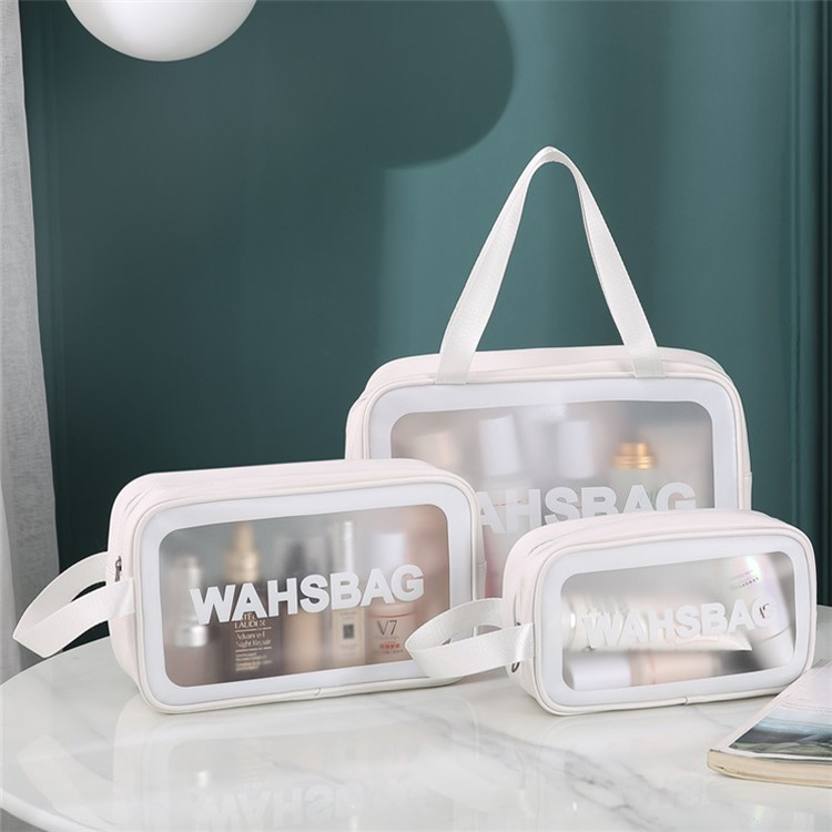 (3-tlg Set) Kosmetik Make Up Tasche Necessaire Organizer Bag - Weiss / Transparent