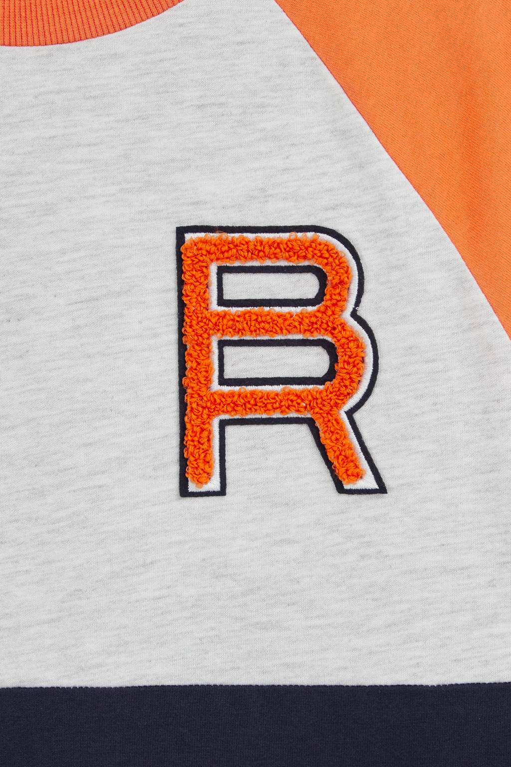 WE Fashion sweater donkerblauw/lichtgrijs/oranje
