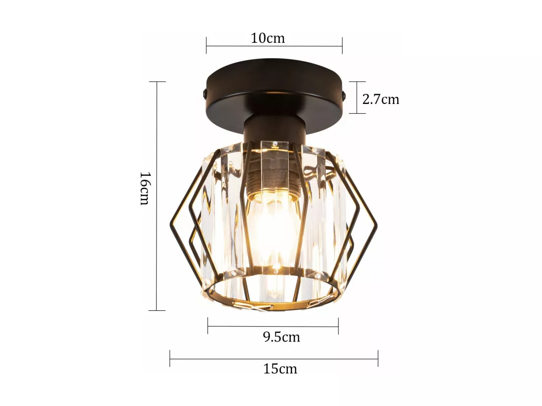 NETTLIFE Plafonnier Cristal Noir Moderne E27 Lampe de Cuisine Vintage avec Cadre en Métal