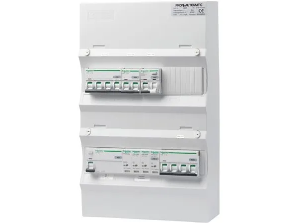 PRO-AUTOMATIC Gruppetavle færdigmonteret UG12 Hvid, HPFI 40A 30mA, 1xC10 1P N, 1xC10/30mA 1P N, 1xC13 3P N, 1xC16 3P N, 1xTransient
