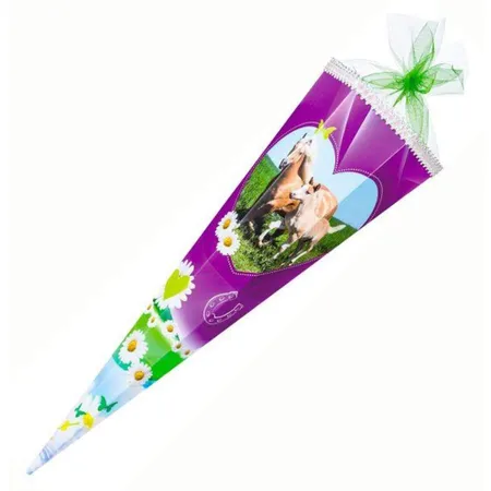 Nestler Schultüte Pferdewiese mit Tüllverschluss, 6-eckig, 85cm