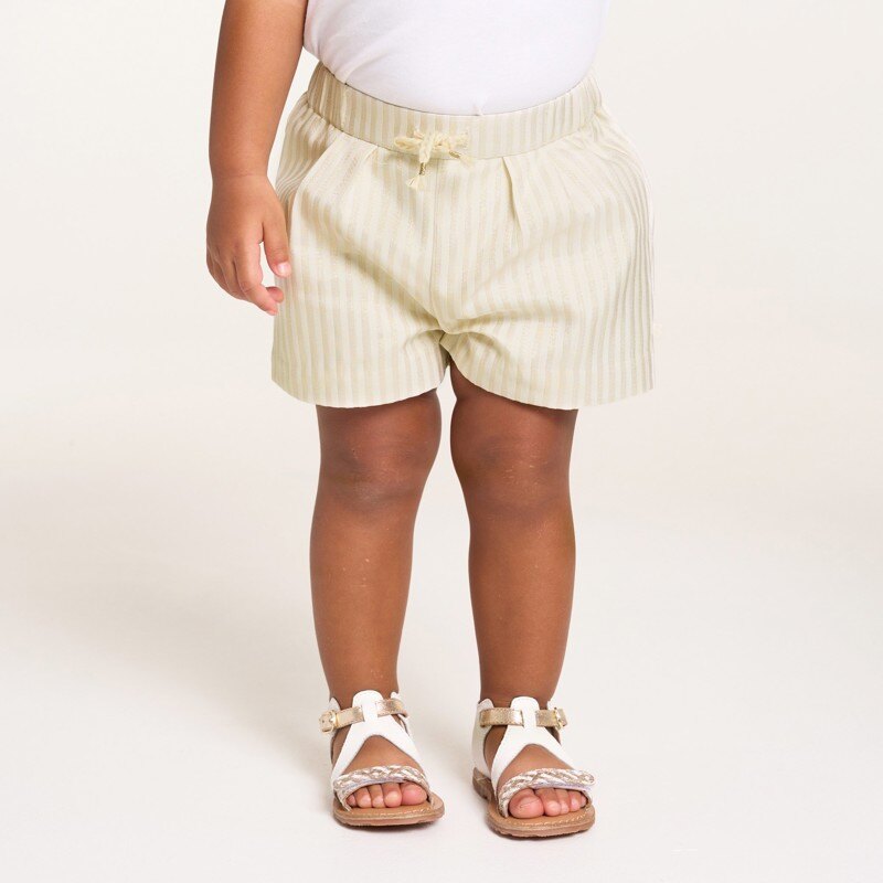 Short rayé brillant beige bébé fille Blanc