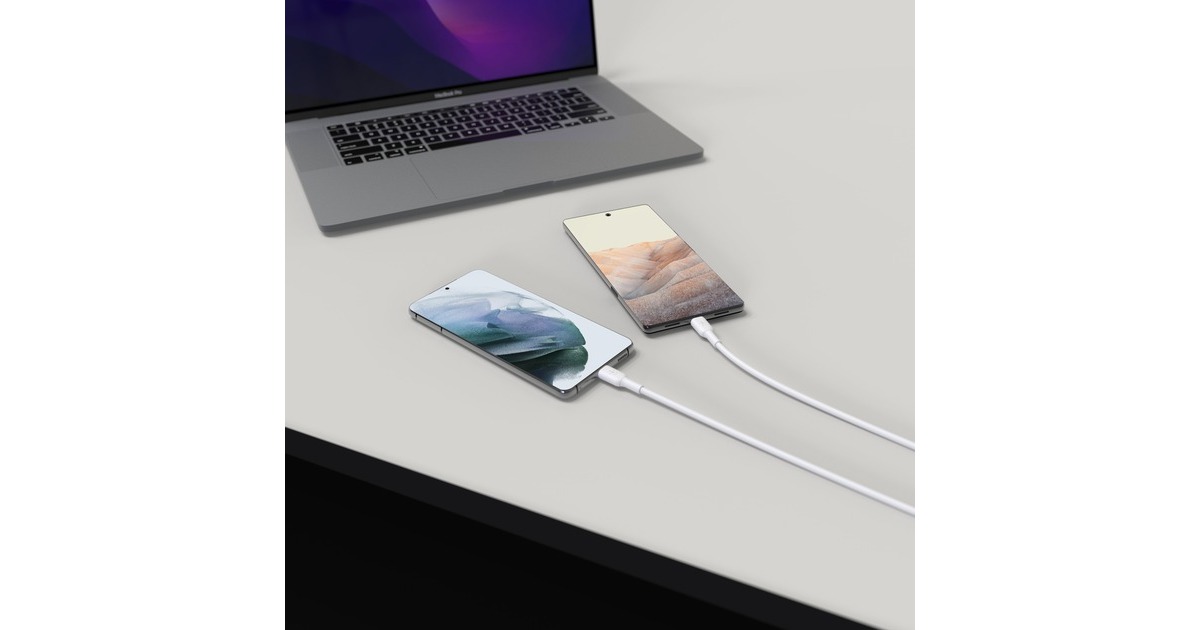 BelkinBoostCharge Pro 2-poorts USB-C GaN-wandlader met PPS (65 W) + USB-C/USB-C-kabel  (Wit)