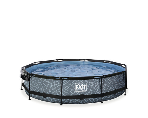 EXIT StonePool ronde opzetzwembadset Ø 360x76 cm incl. patroonfiltersysteem & afdekking, steenlook