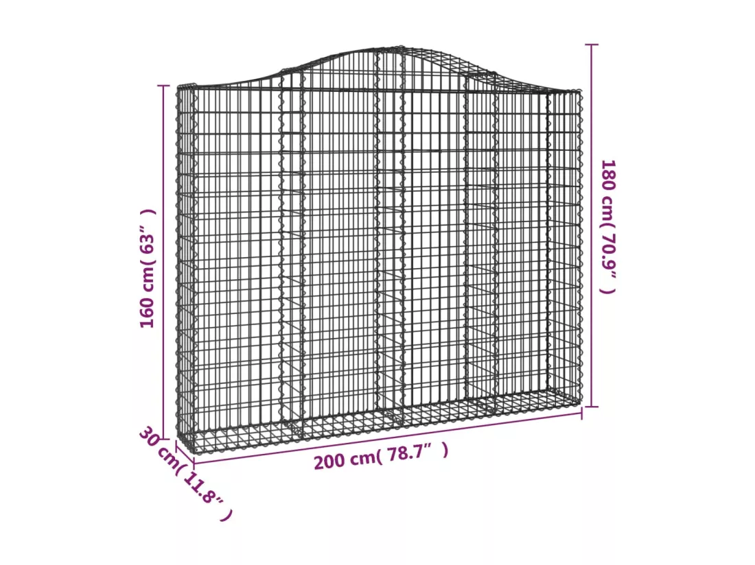 Paniers à gabions arqués 5 pcs 200x30x160-180 Fer galvanisé