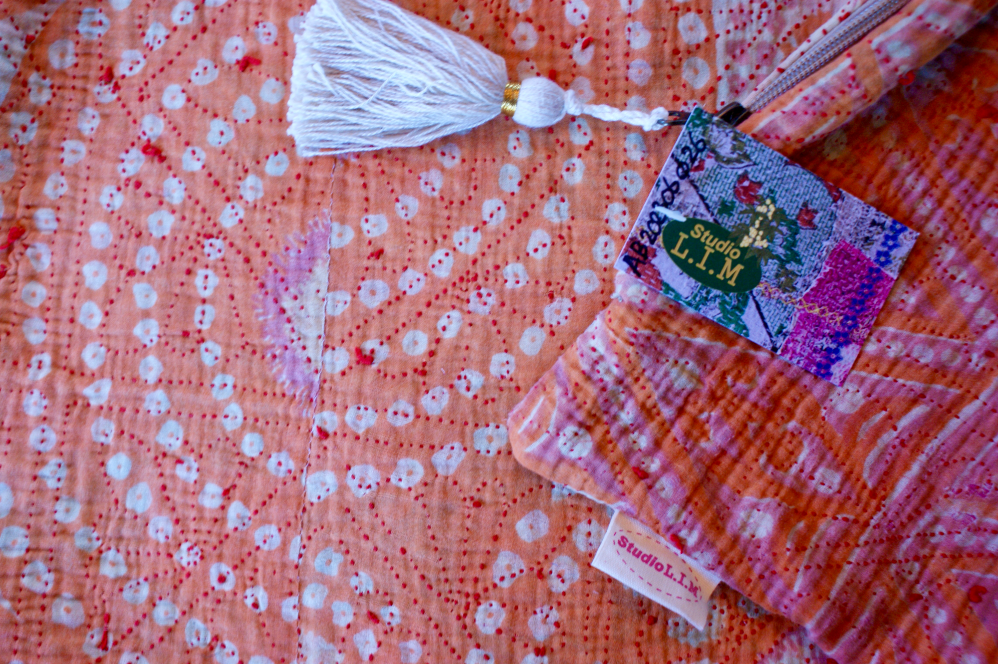 Kussen Kantha vintage 40x60 cm orange pink