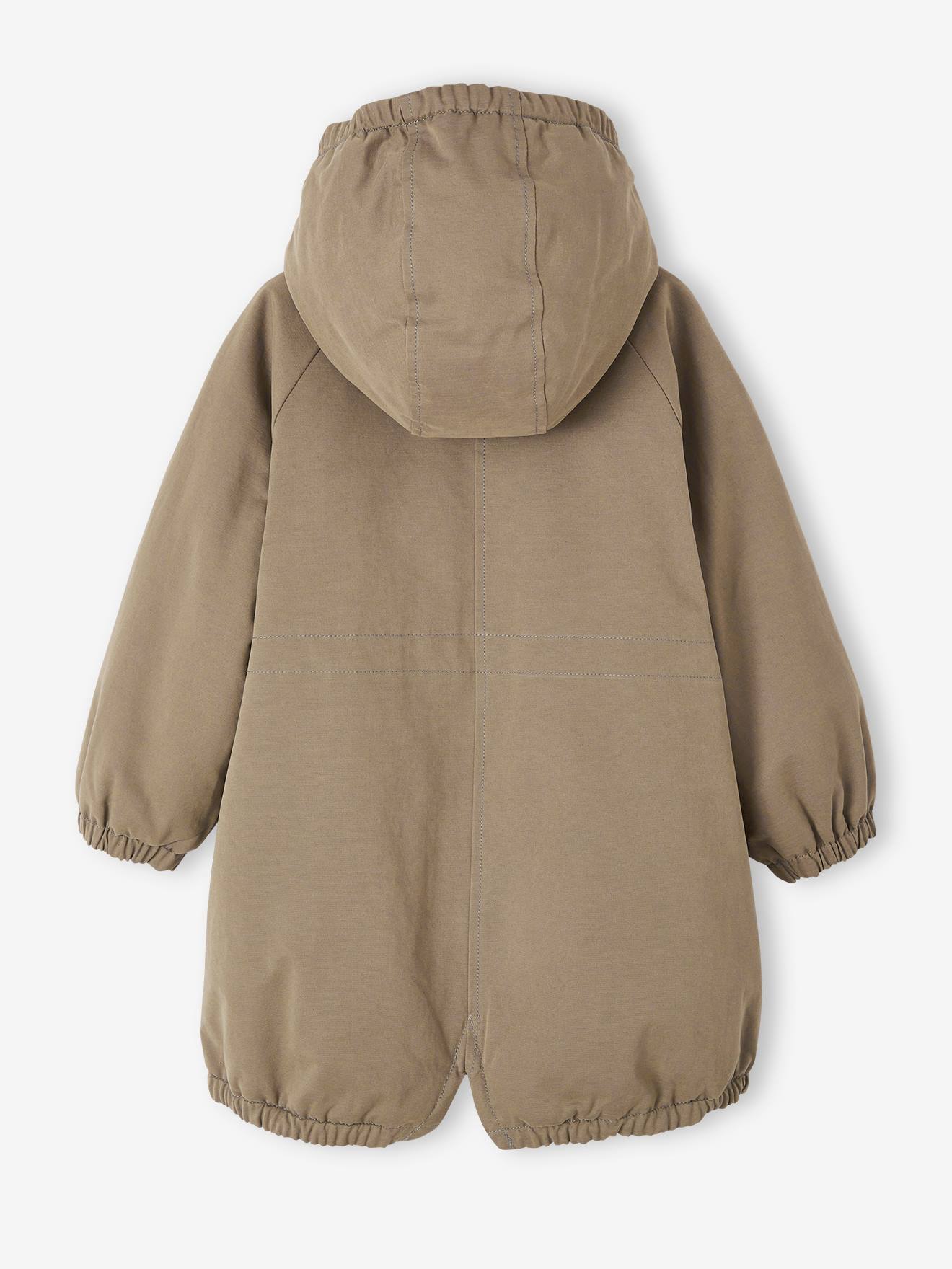 Casaco parka rosa antigo com capuz e forro de pele sintética para meninas