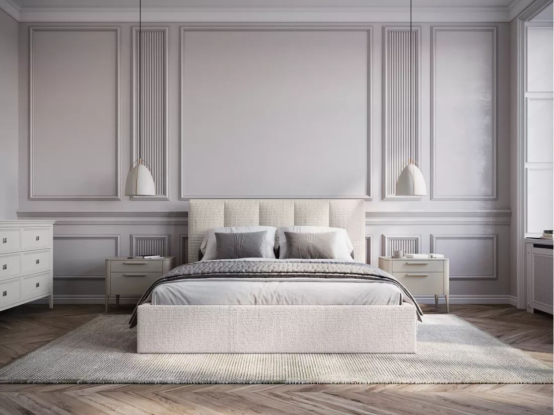 Lit coffre 160 x 200 cm avec tête de lit coutures verticales - Tissu - Beige - KILACLO