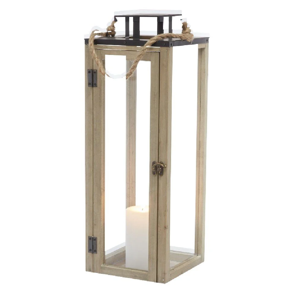 Lanterne bois naturel métal noir x3