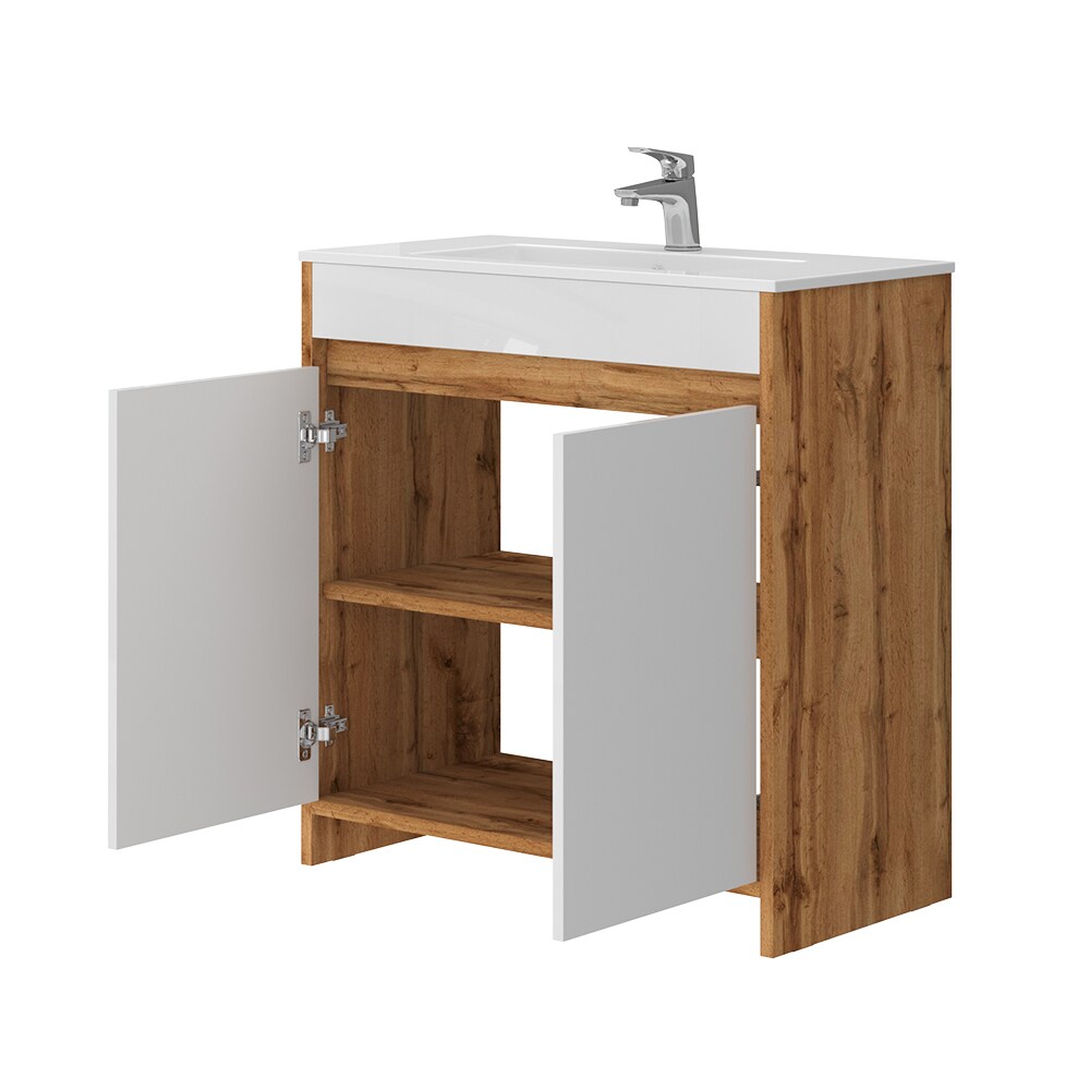 Vicco Waschbecken mit Unterschrank Lemgo Eiche Weiß 80 cm