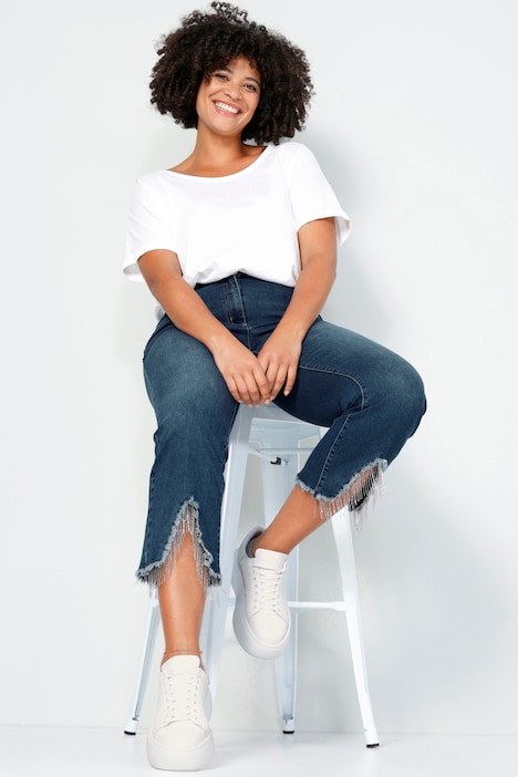 3/4-Jeans, Schlag mit Zierketten, 5-Pocket