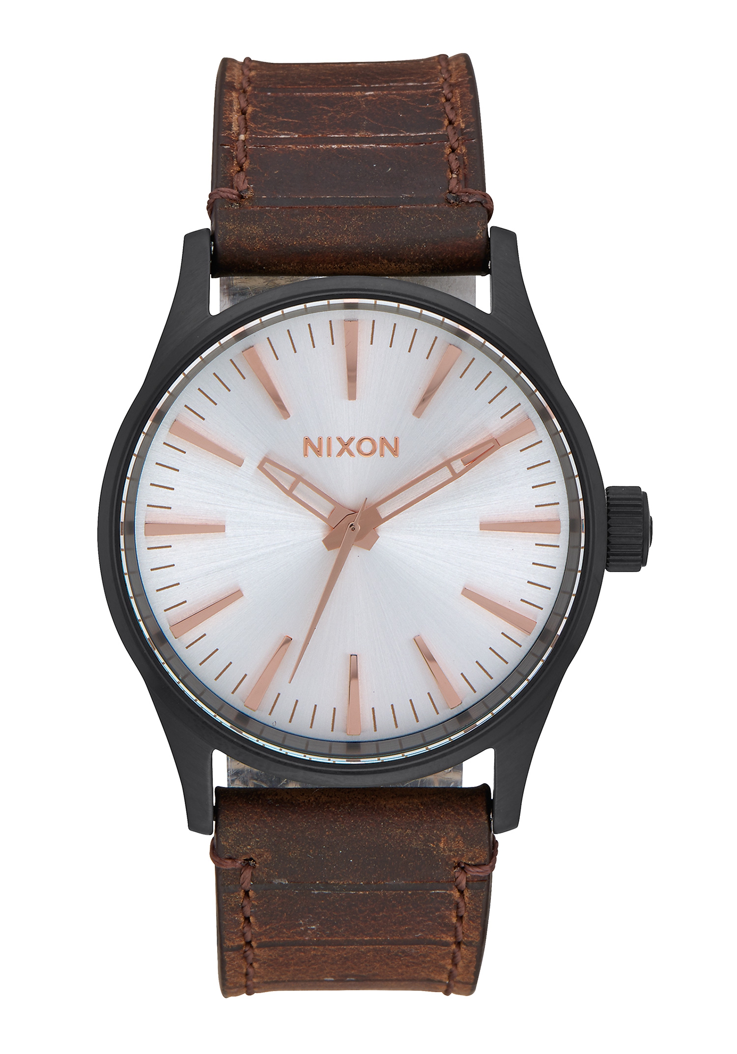 Nixon The Sentry 38 Leather Black / Silver / Brown A3772358