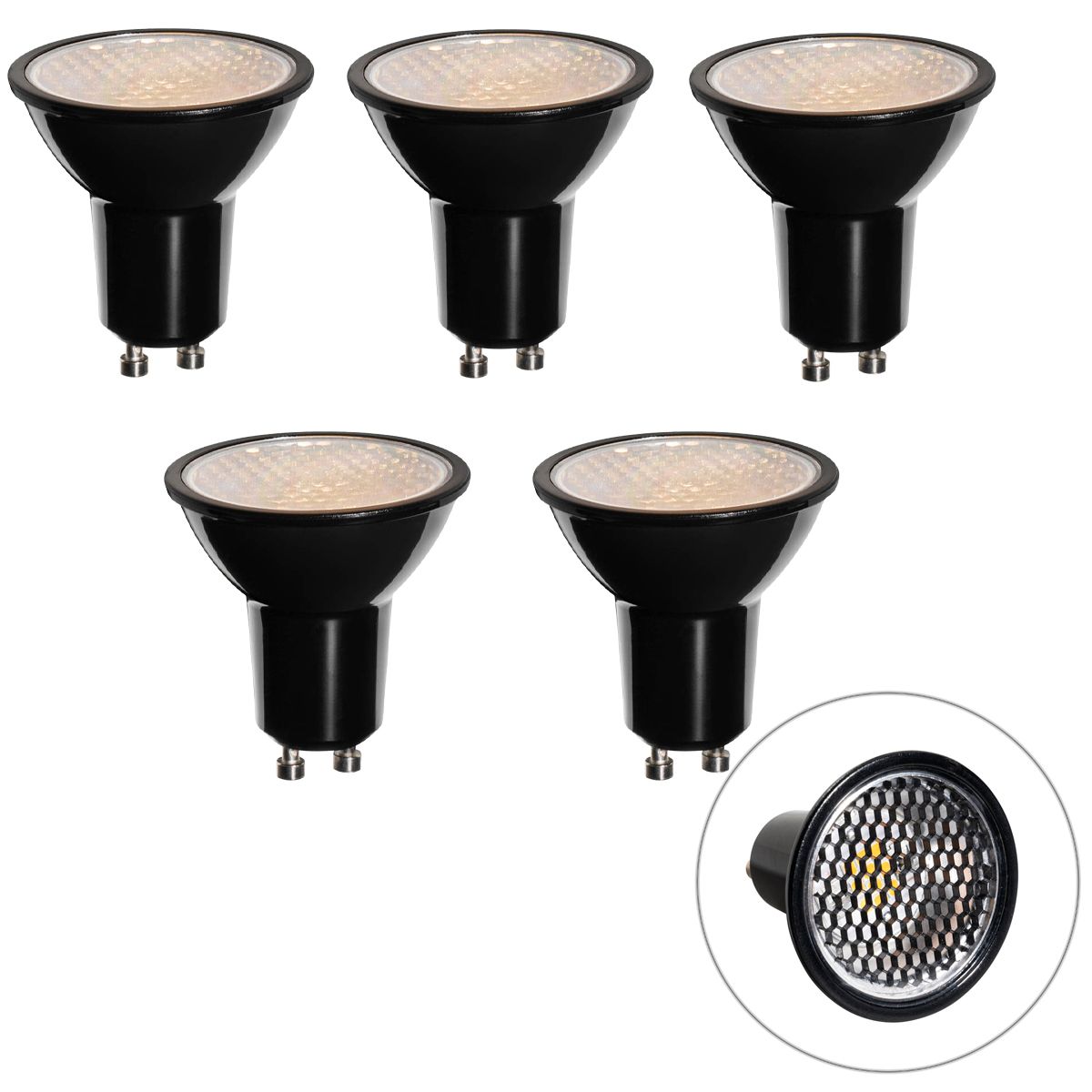Set van 5 GU10 dimbare LED lampen 50mm honey rate 6W 400 lm 3000K