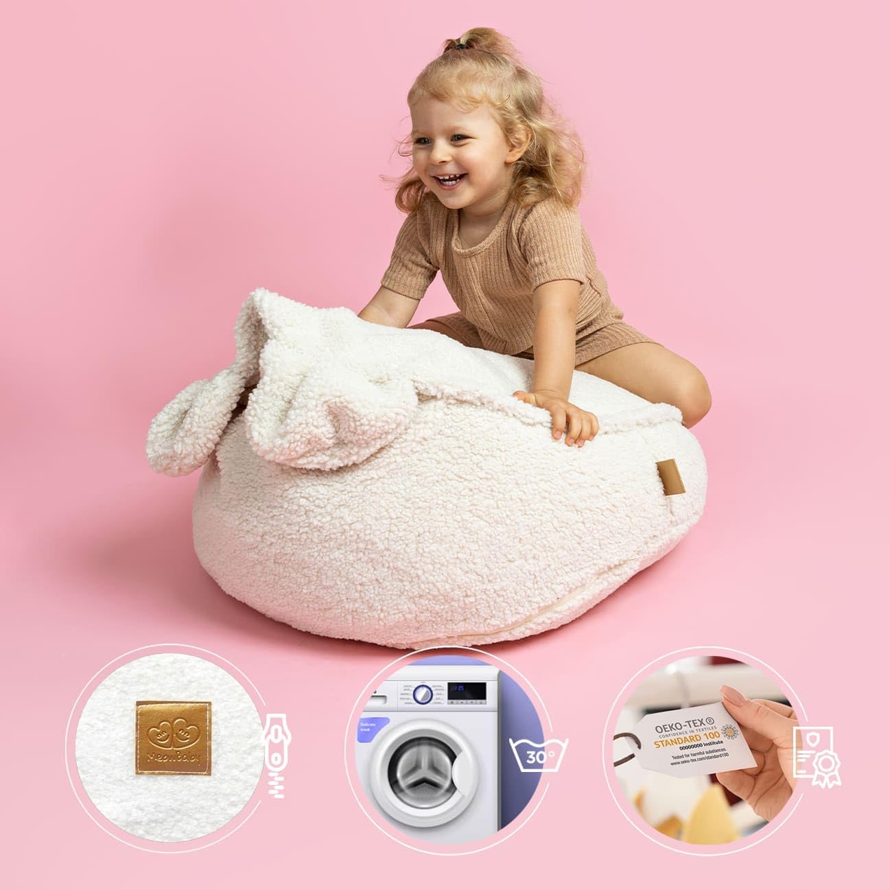 MEOWBABY Sitzsack Bär für Kinder Sitzpouf Kindermöbel Indoor Beanbag, Bearly, Cremig