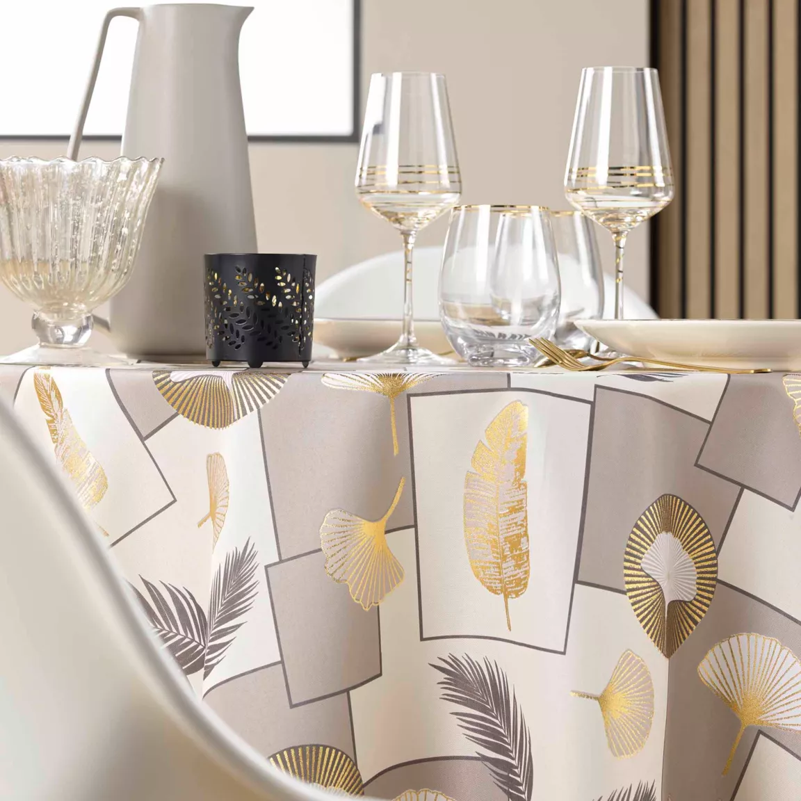 Nappe ronde anti tache (180 cm) Natane Beige