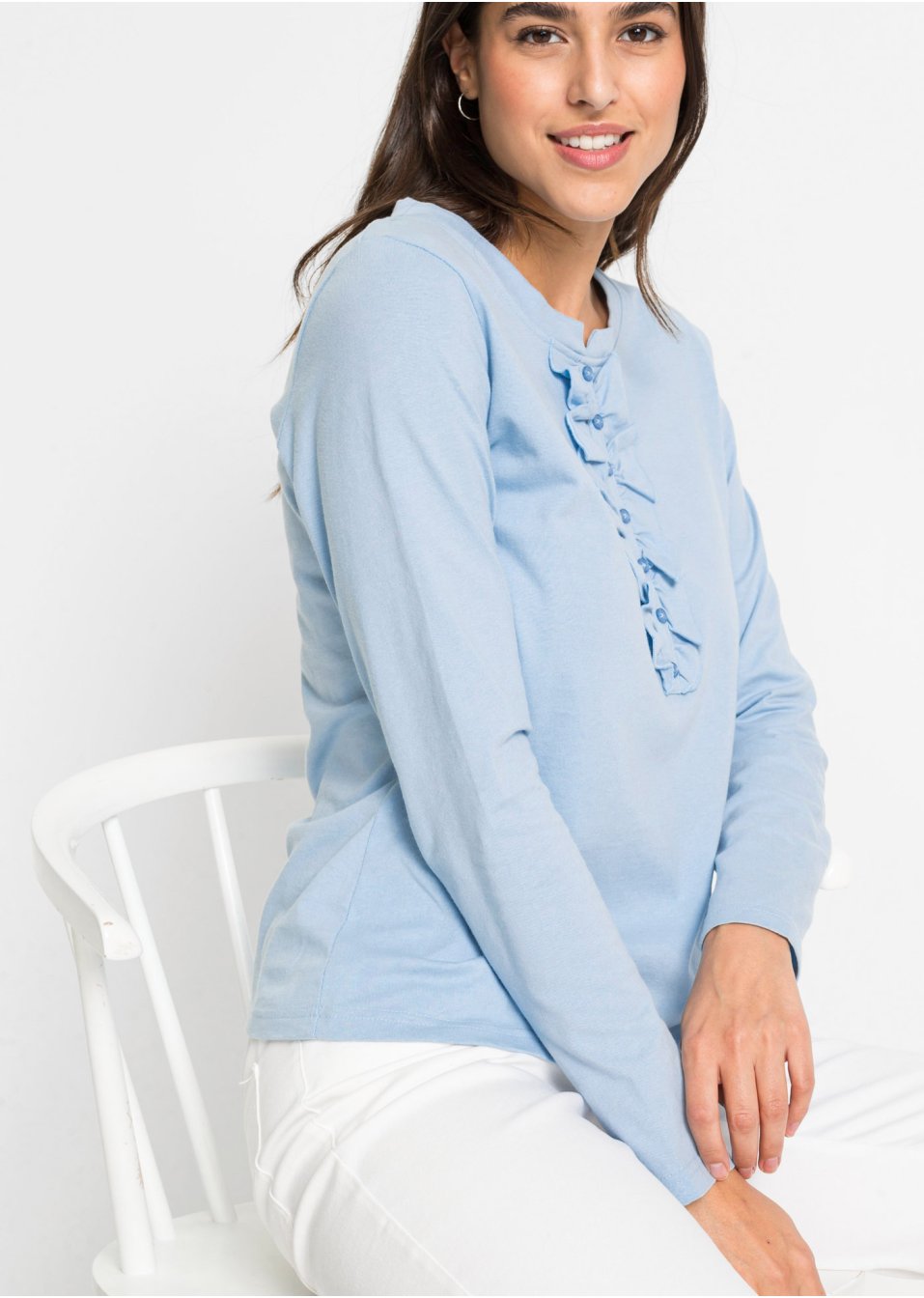 T-shirt manches longues avec patte de boutonnage décorative