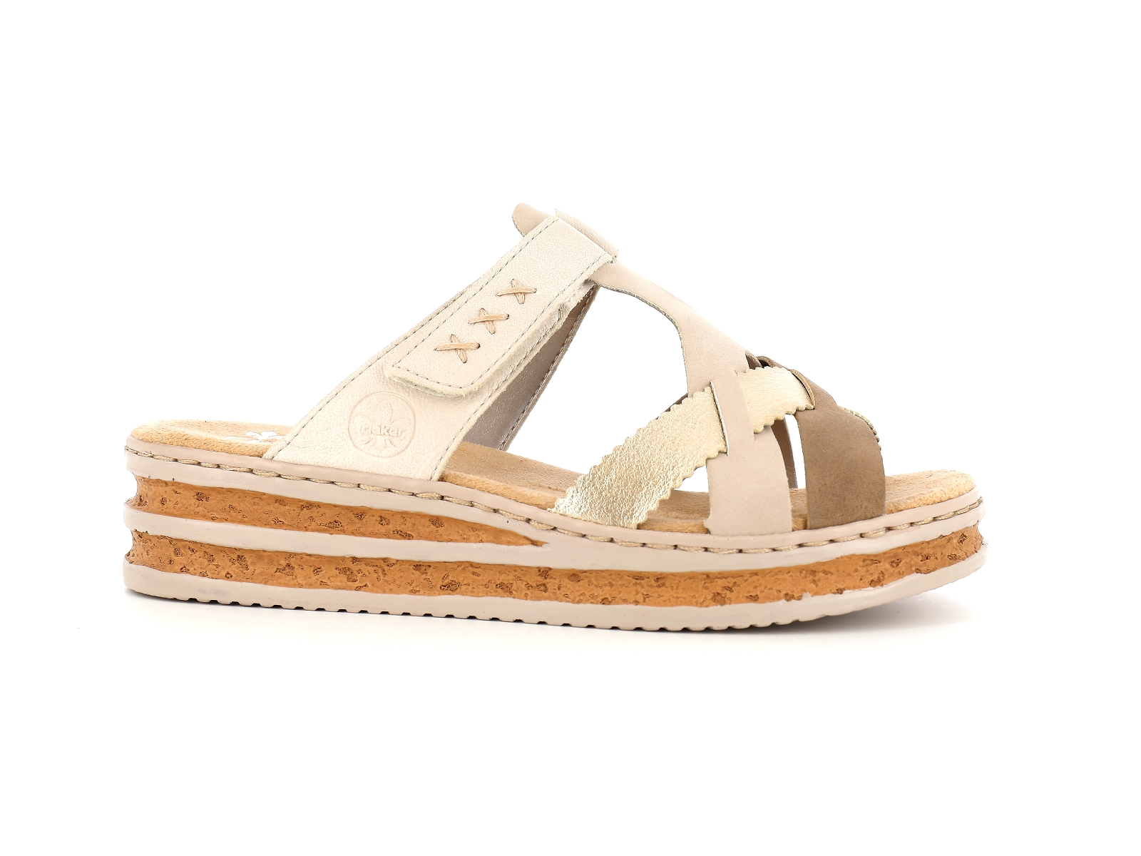 Rieker-62989 Matières combinées Beige Or