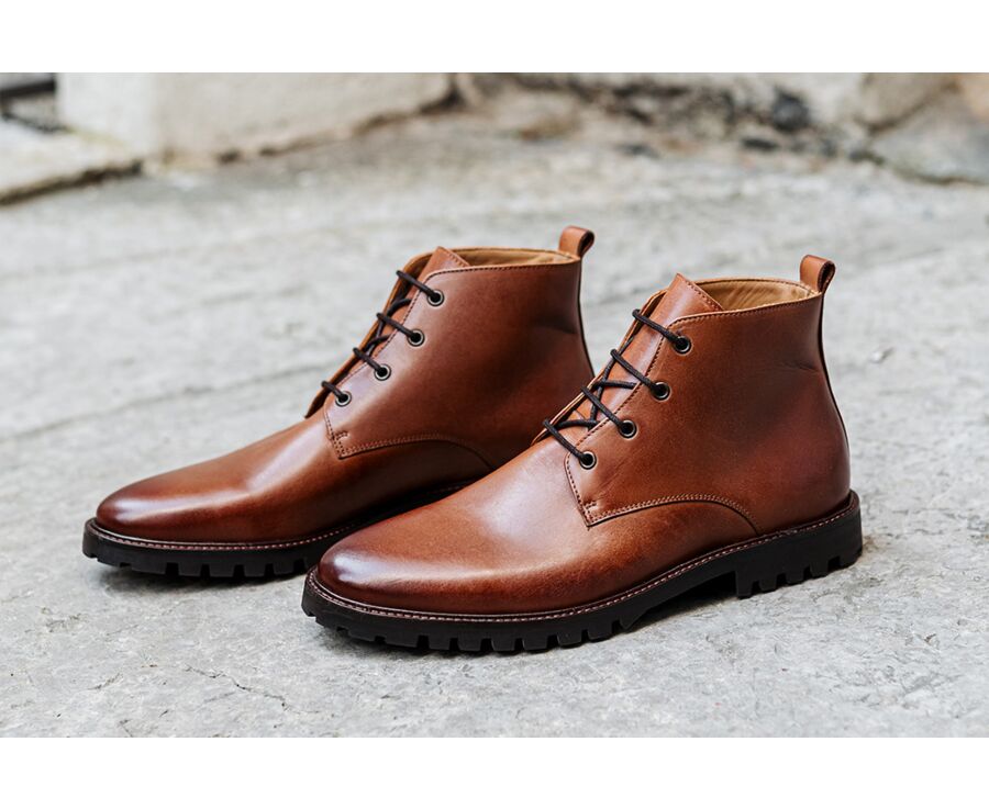 Boots semelle gomme homme Cognac patiné - CANFIELD GOMME
