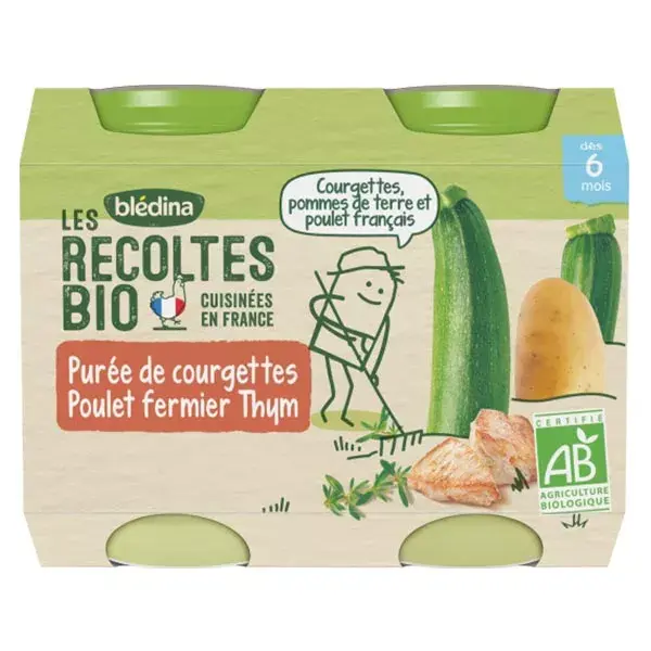 Purê de Abobrinha Orgânico Blédina Harvests com Frango Caipira e Tomilho +6m 2 x 200g