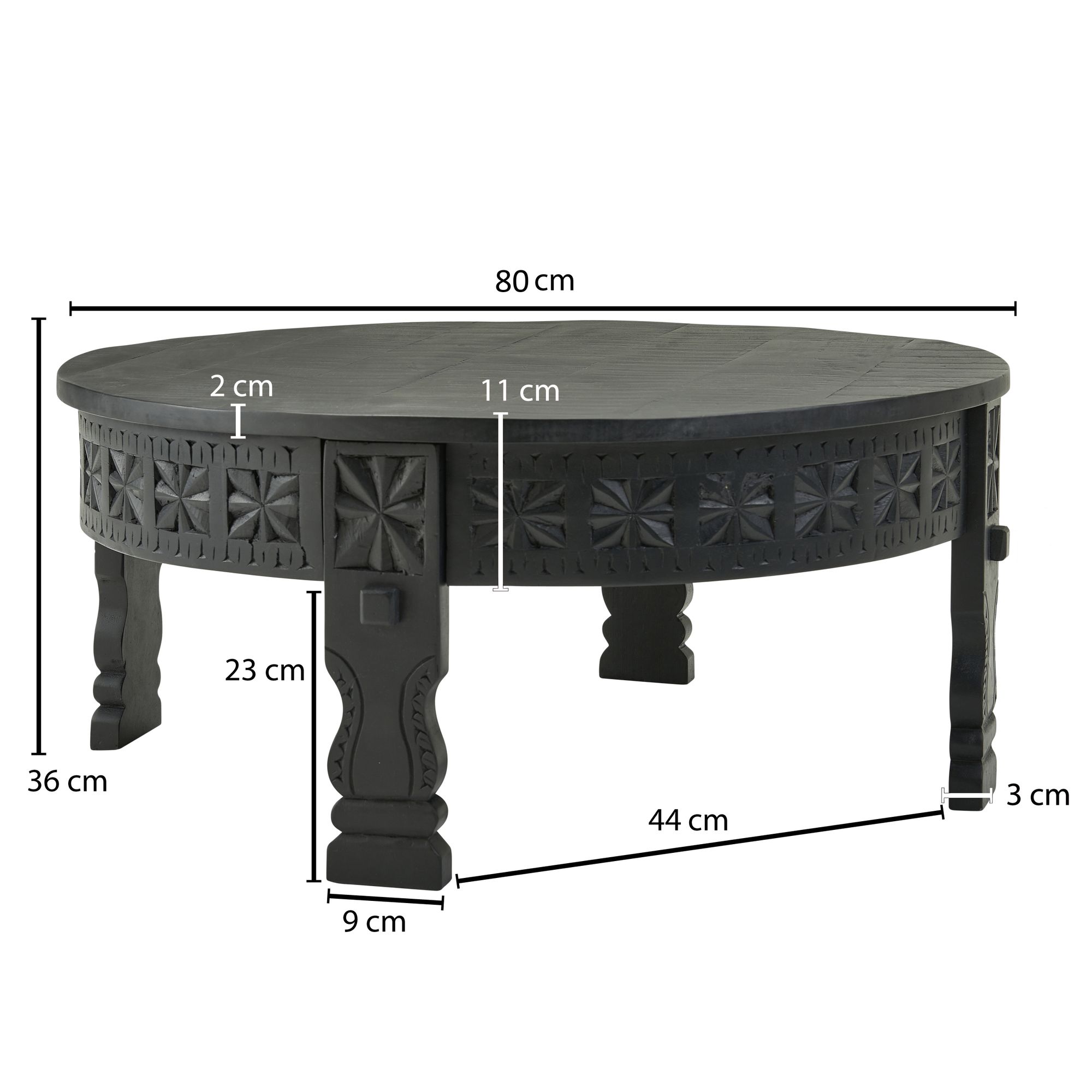 KADIMA DESIGN Massivholz Couchtisch, Orientalisches Design, Schwarz Lack, Handgefertigt
