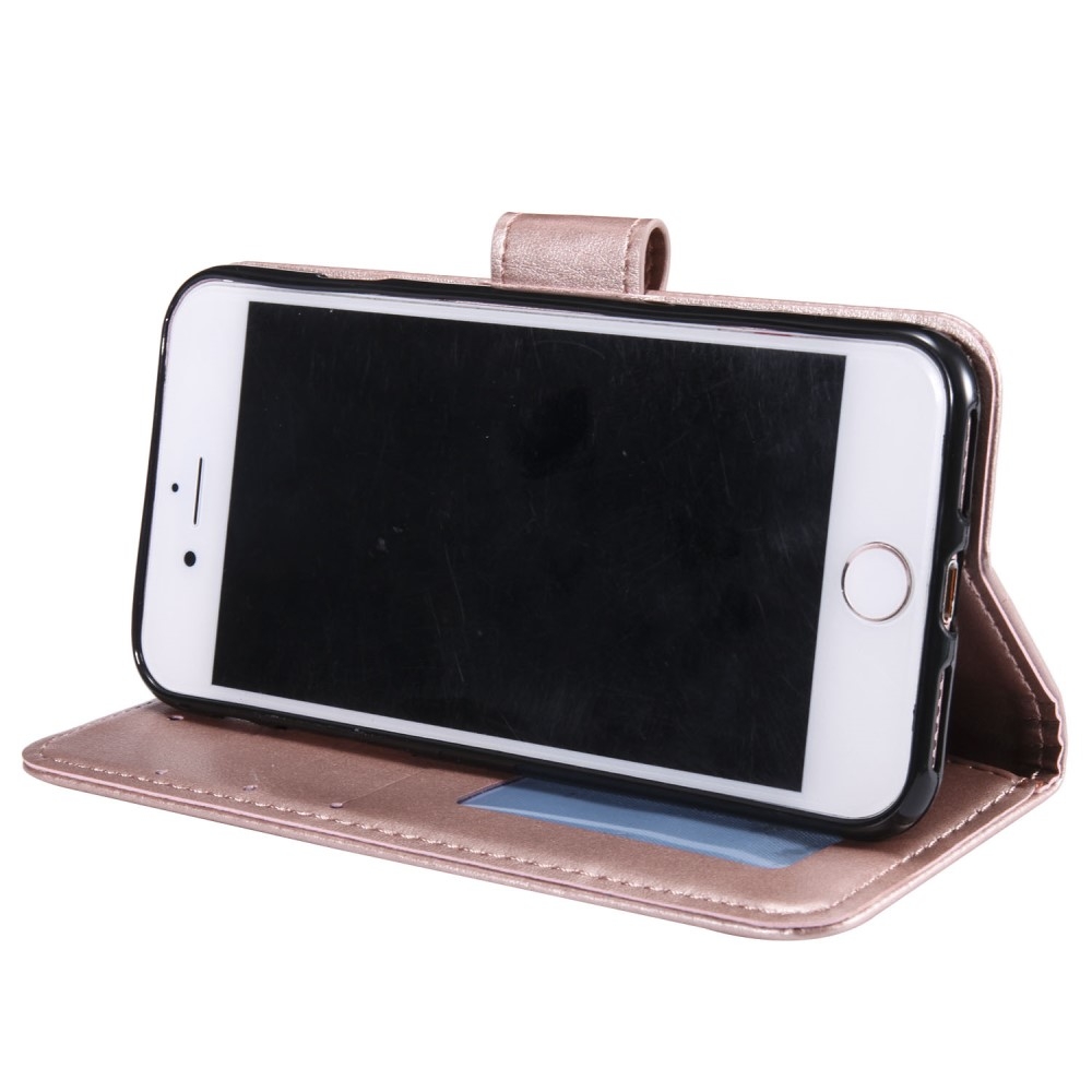 iPhone SE (2022/2020) / 8 / 7 / 6S Leder Tasche Wallet - Mandala Flowers Imprint - Roségold