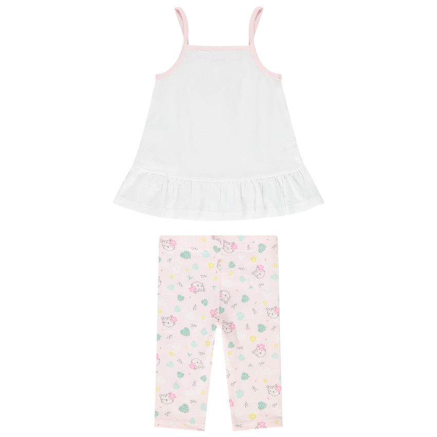 Ensemble 2 pièces Débardeur + corsaire imprimé pour bébé fille - Blanc