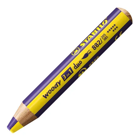 Duo Buntstift, Wasserfarbe & Wachsmalkreide - STABILO woody 3 in 1 duo - zweifarbige Mine - Einzelstift - gelb/violett