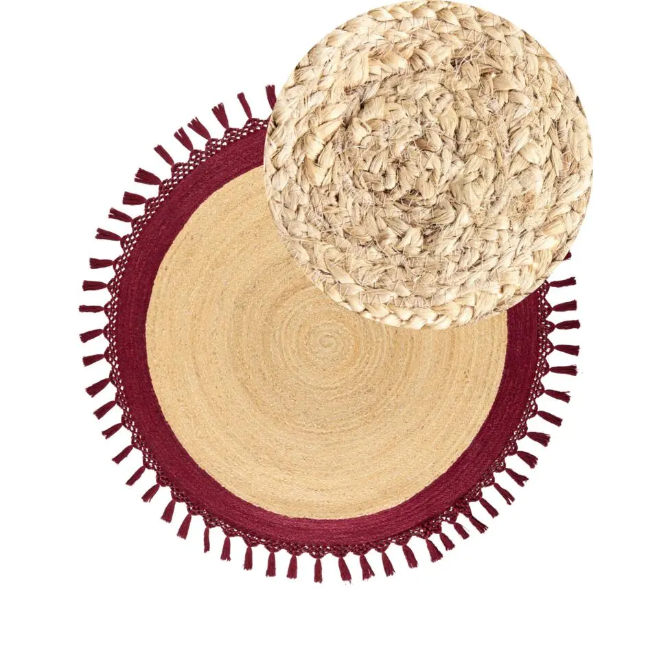 MARTS - Vloerkleed - Donkerrood - 140 cm - Jute