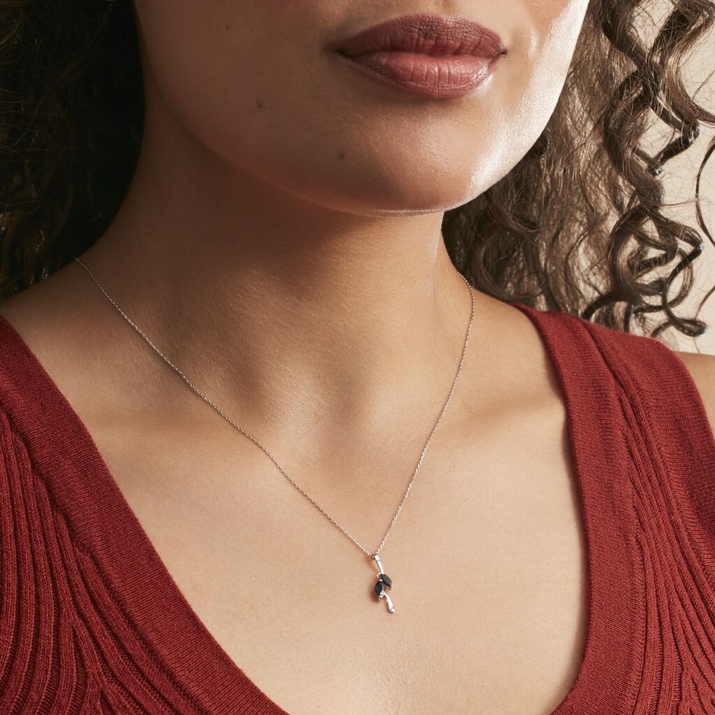 Collier Navette Or Blanc Saphir