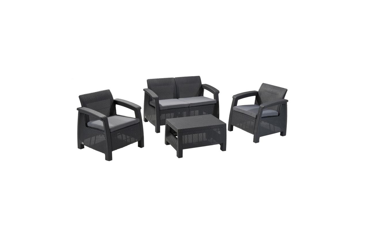 Corfu Lounge Wicker Set, Graphit, inkl. Kissen<br>Balkonset