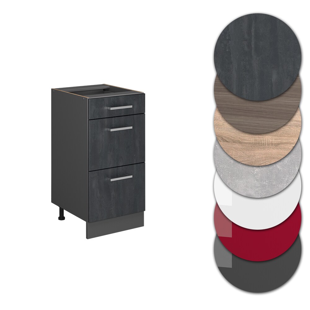 Vicco Schubladenunterschrank R-Line Schwarz Beton Anthrazit 40 cm mit Arbeitsplatte Anthrazit