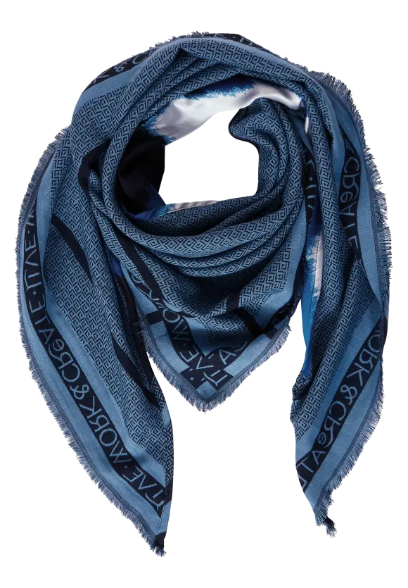 Printtuch mit Fransen - frozen sea blue