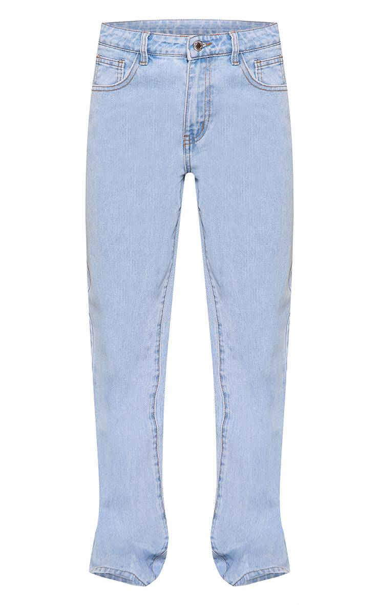 Bleu Clair Jean Droit Taille Mi-haute