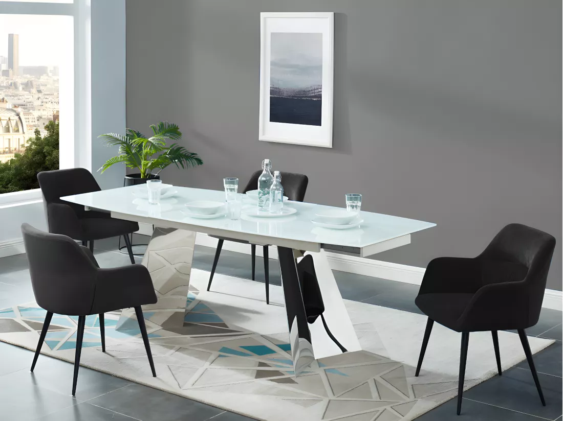 Lot de 6 chaises avec accoudoirs en tissu et métal - Noir - HEKA