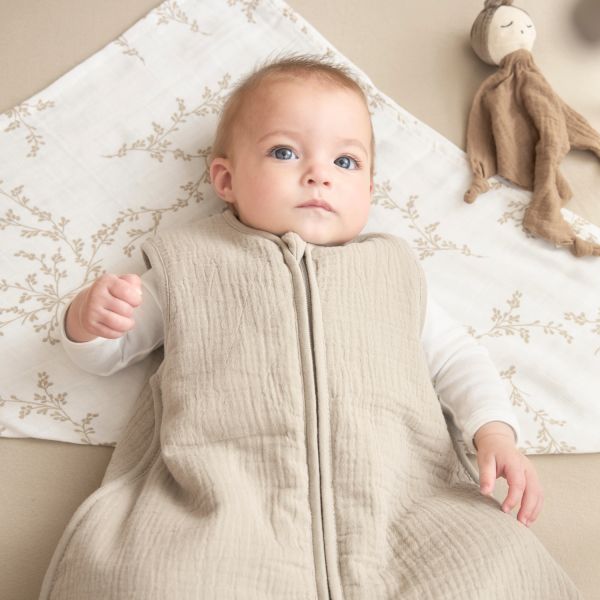 Meyco Baby Gevoerde Slaapzak - Uni Pre-Washed Hydrofiel - 60 cm - Sand
