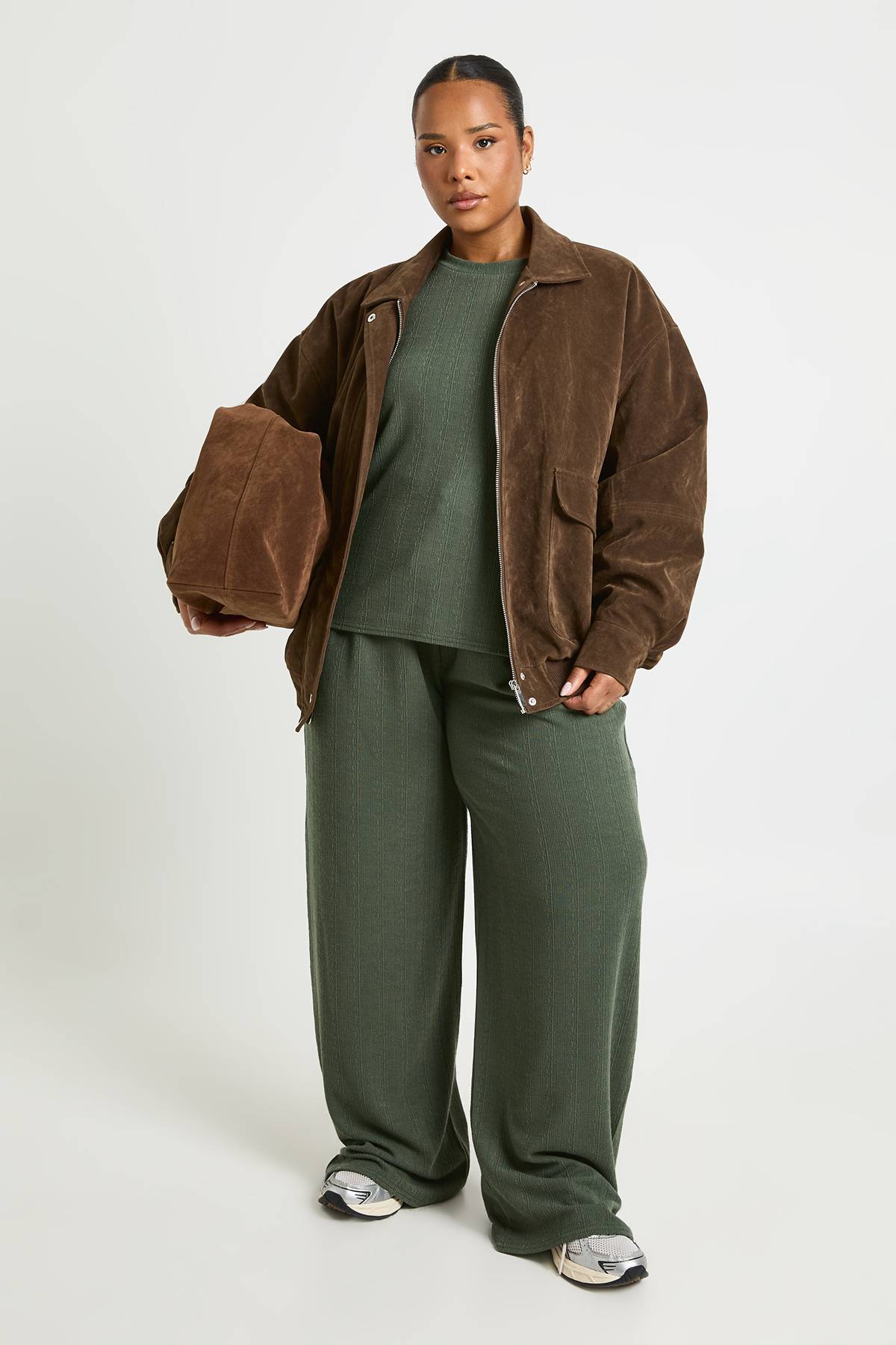boohoo Plus T-shirt à manches longues & pantalon à jambes larges ensemble coordonné