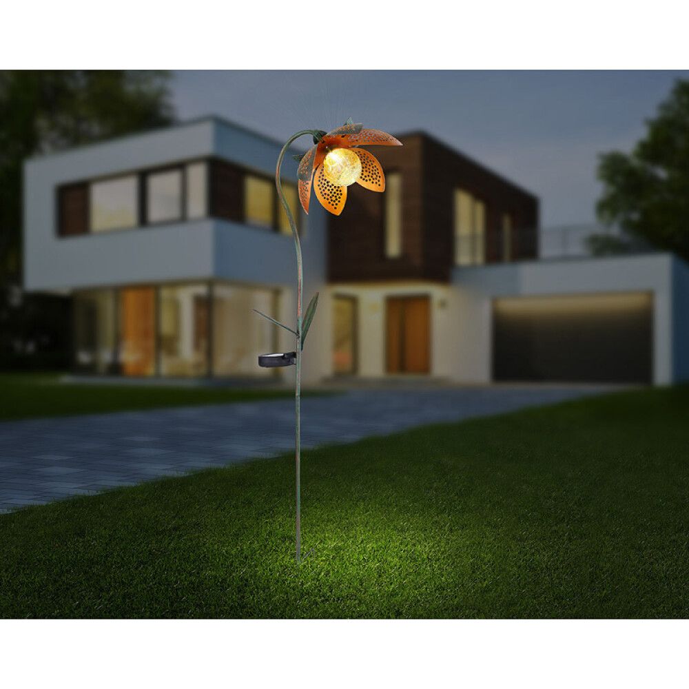 SOLCELLELAMPE GLOBO GLASSKULE BLOMSTER AMBER