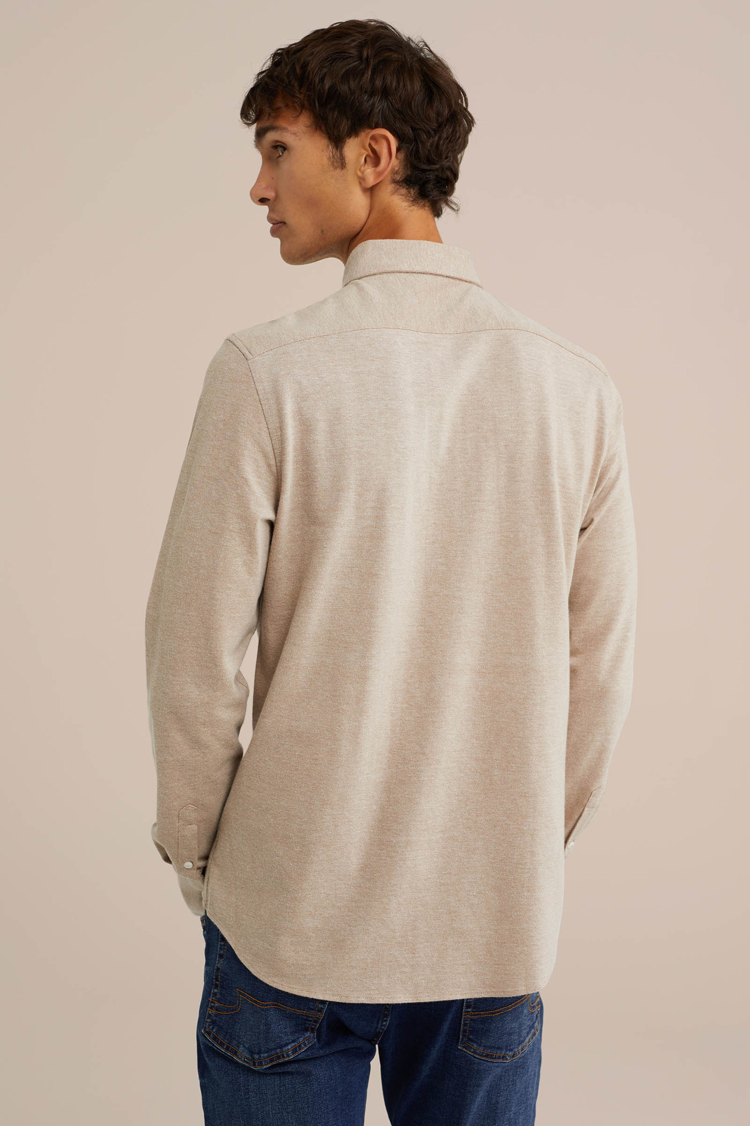 tall fit overhemd van piquéjersey WE Fashion Beige