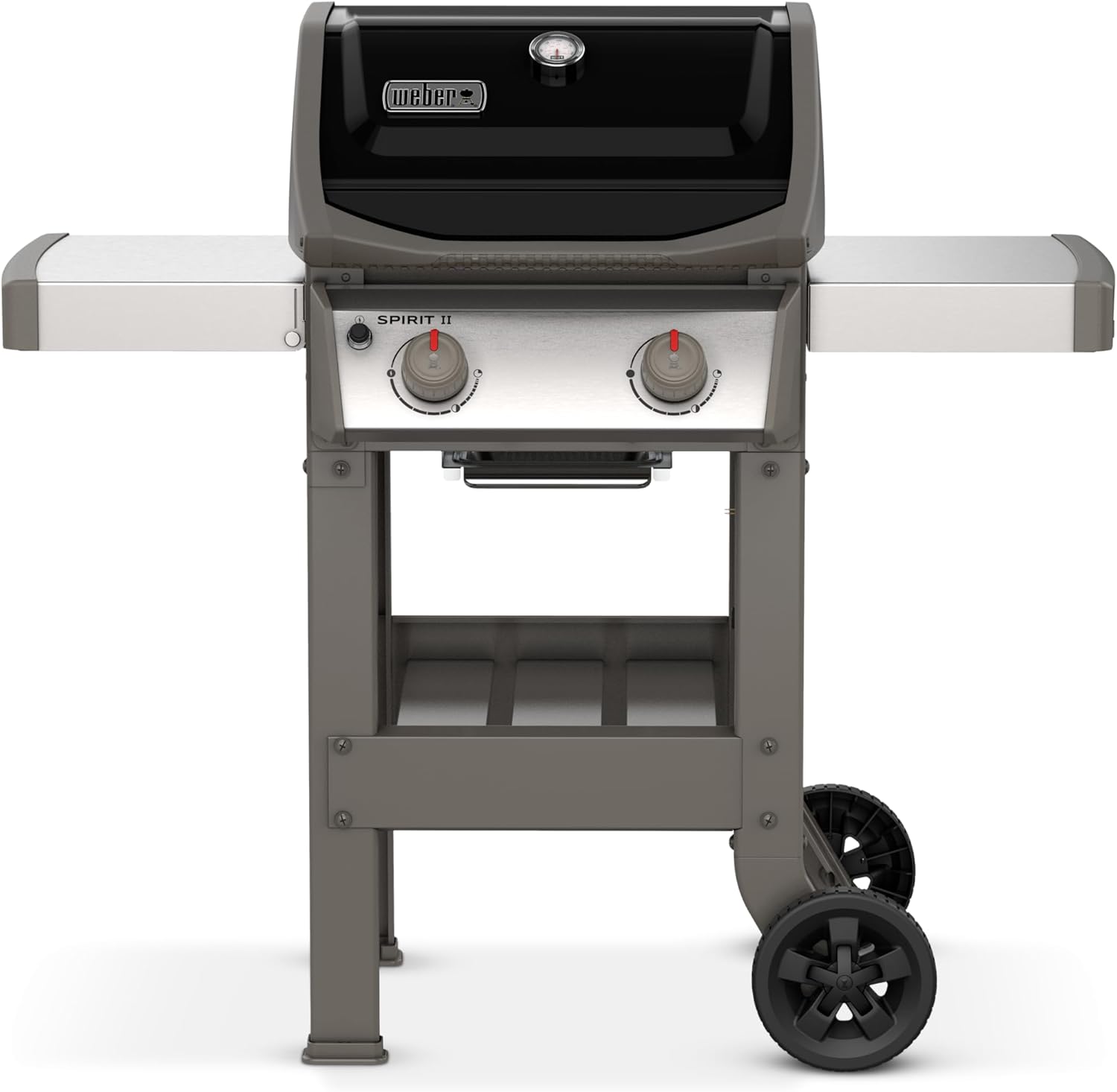 Weber Spirit II E-210 Gasgrill / 2 Brenner, Gourmet BBQ System Roste, Leistungsstarkes GS4 Grillsystem, 51 x 46 cm Grillfläche, Integrierte Seitenablagen und Besteckhaken, Schwarz/Silber