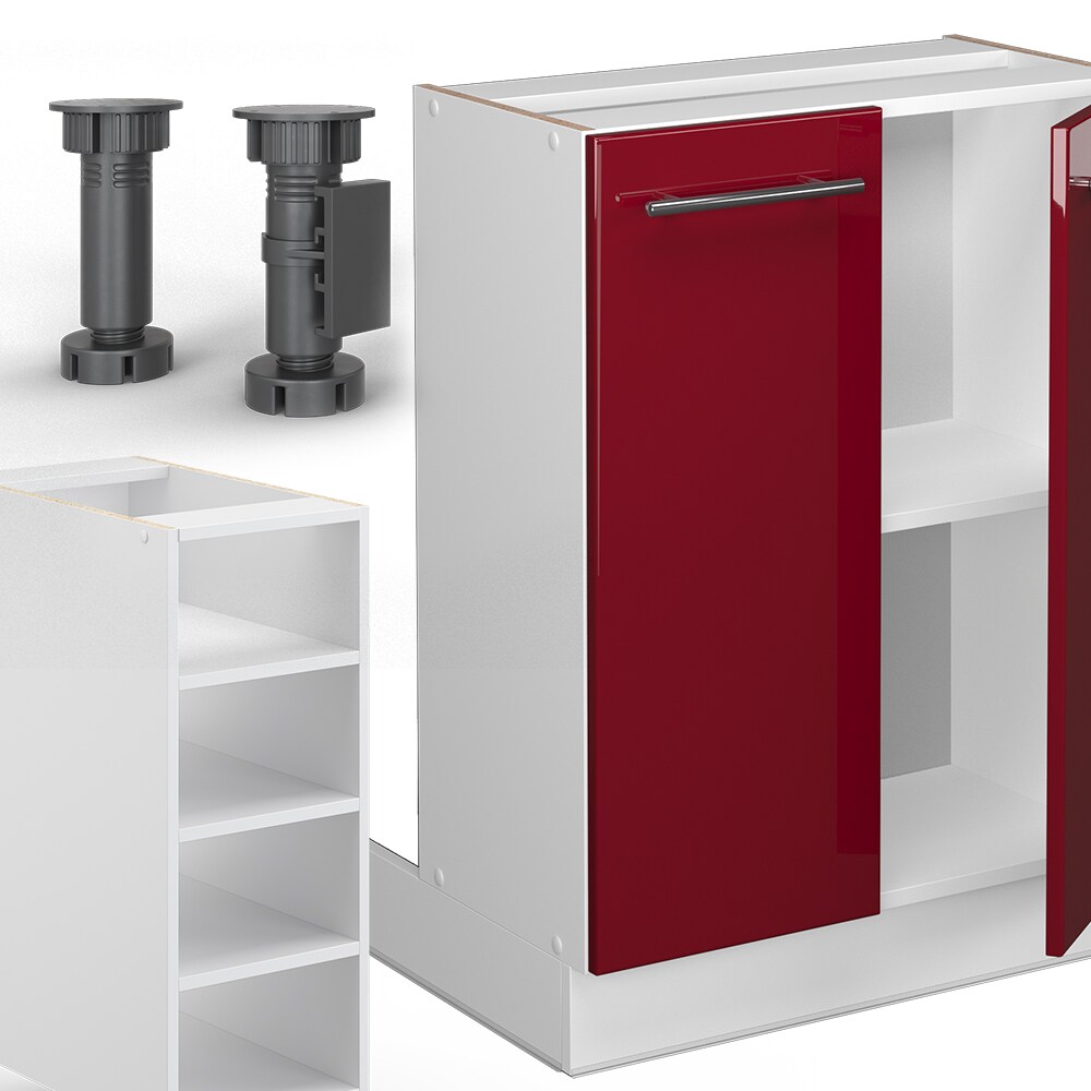 Vicco Kücheninsel Küchenblock Einbauküche Fame-Line Weiß Bordeaux-Rot 90 cm modern Hochglanz Küchen Schränke Regalunterschrank Küchenunterschrank Regalinselunterschrank Softclose-Scharnier Küchenmöbel