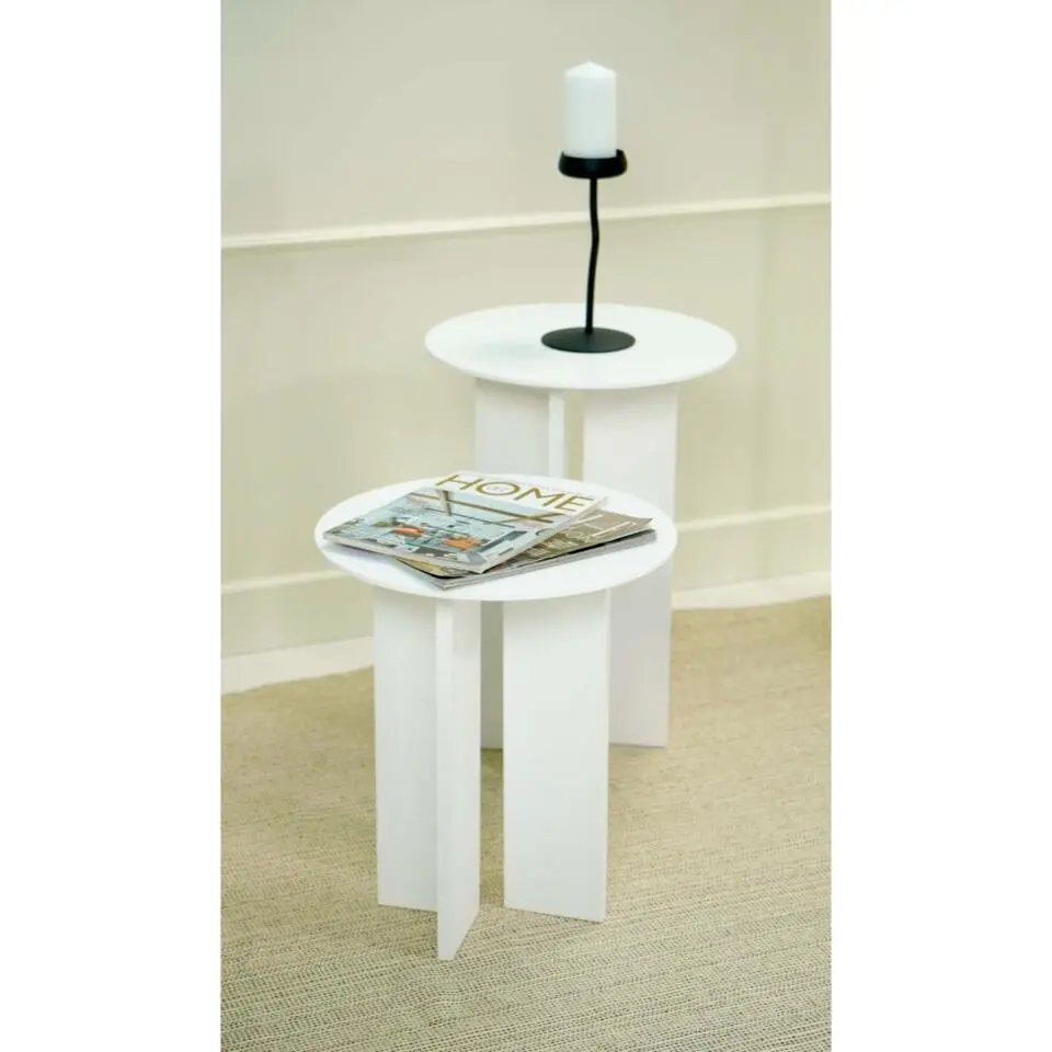 CALICOSY - Set 2 ronde bijzettafels LEO - Wit - 55x40x40 cm